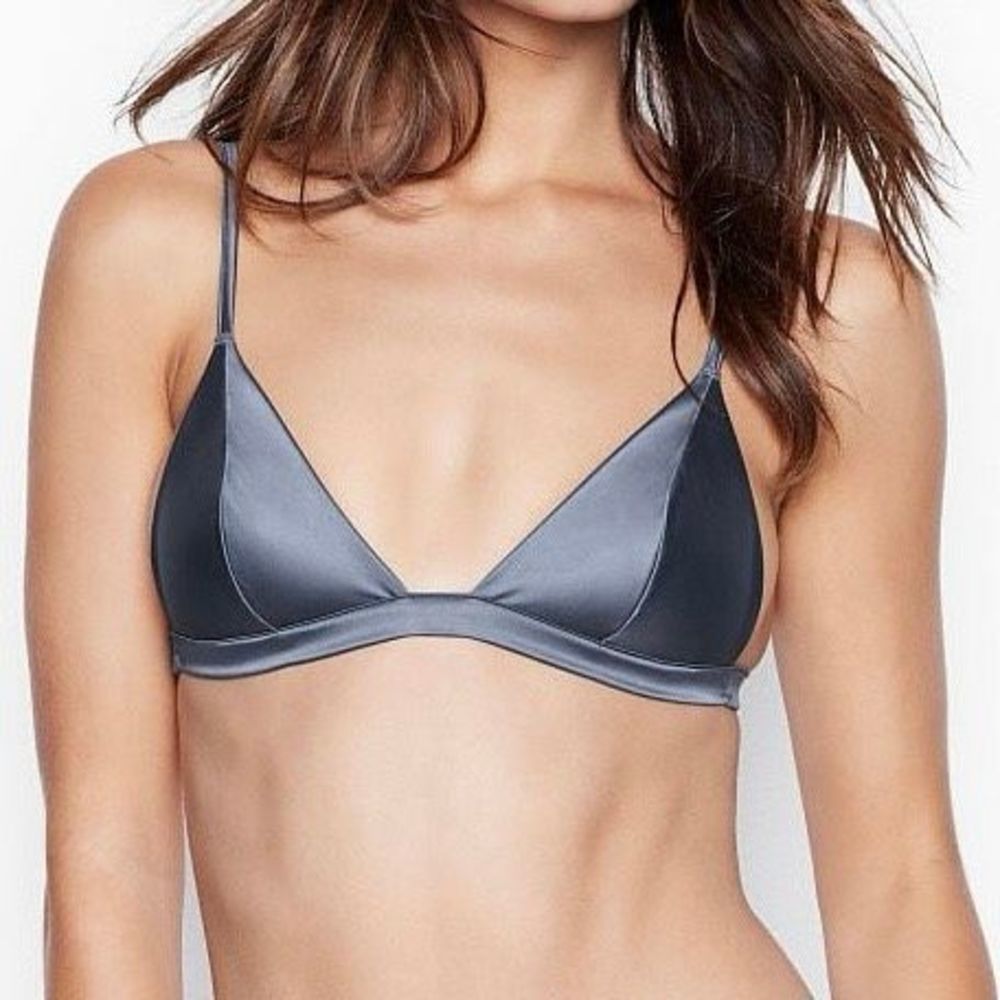 Victoria’s Secret Satin Triangle Bralette XS Blue Wireless Solid Silky Dainty - Picture 2 of 8